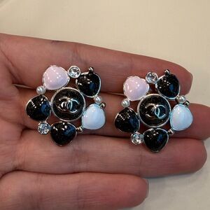 CHANEL Black, Pink, and White Earrings